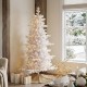 Glitzhome 6ft Deluxe Pre-Lit White Flocked Slim Fir Artificial Christmas Tree with 260 Warm White /Multi-color Lights, 9 Function with Foot Pedal