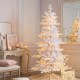 Glitzhome 6ft Deluxe Pre-Lit White Flocked Slim Fir Artificial Christmas Tree with 260 Warm White /Multi-color Lights, 9 Function with Foot Pedal
