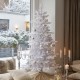Glitzhome 6ft Deluxe Pre-Lit White Flocked Slim Fir Artificial Christmas Tree with 260 Warm White /Multi-color Lights, 9 Function with Foot Pedal