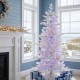 Glitzhome 6ft Deluxe Pre-Lit White Flocked Slim Fir Artificial Christmas Tree with 260 Warm White /Multi-color Lights, 9 Function with Foot Pedal