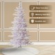 Glitzhome 6ft Deluxe Pre-Lit White Flocked Slim Fir Artificial Christmas Tree with 260 Warm White /Multi-color Lights, 9 Function with Foot Pedal
