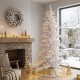 Glitzhome 7.5ft Deluxe Pre-Lit White Flocked Slim Fir Artificial Christmas Tree with 360 Warm White /Multi-color Lights, 9 Function with Foot Pedal