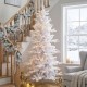 Glitzhome 7.5ft Deluxe Pre-Lit White Flocked Slim Fir Artificial Christmas Tree with 360 Warm White /Multi-color Lights, 9 Function with Foot Pedal