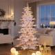 Glitzhome 7.5ft Deluxe Pre-Lit White Flocked Slim Fir Artificial Christmas Tree with 360 Warm White /Multi-color Lights, 9 Function with Foot Pedal