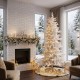 Glitzhome 7.5ft Deluxe Pre-Lit White Flocked Slim Fir Artificial Christmas Tree with 360 Warm White /Multi-color Lights, 9 Function with Foot Pedal