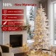 Glitzhome 7.5ft Deluxe Pre-Lit White Flocked Slim Fir Artificial Christmas Tree with 360 Warm White /Multi-color Lights, 9 Function with Foot Pedal