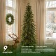 Glitzhome 7.5ft Pre-Lit Green Pencil Spruce Artificial Christmas Tree with 350 Warm White and Multi-color Lights, 9 Function with Foot Pedal and Remote