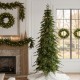 Glitzhome 7.5ft Pre-Lit Green Pencil Spruce Artificial Christmas Tree with 350 Warm White and Multi-color Lights, 9 Function with Foot Pedal and Remote