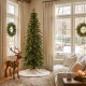 Glitzhome 7.5ft Pre-Lit Green Pencil Spruce Artificial Christmas Tree with 350 Warm White and Multi-color Lights, 9 Function with Foot Pedal and Remote