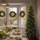 Glitzhome 7.5ft Pre-Lit Green Pencil Spruce Artificial Christmas Tree with 350 Warm White and Multi-color Lights, 9 Function with Foot Pedal and Remote