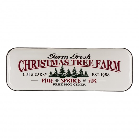 Glitzhome 43.11"L Farmhouse Decor Metal Enamel Christmas Tree Farm Sign