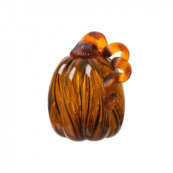 Glitzhome 6" H Hand Blown Striped Glass Pumpkin Table Decor