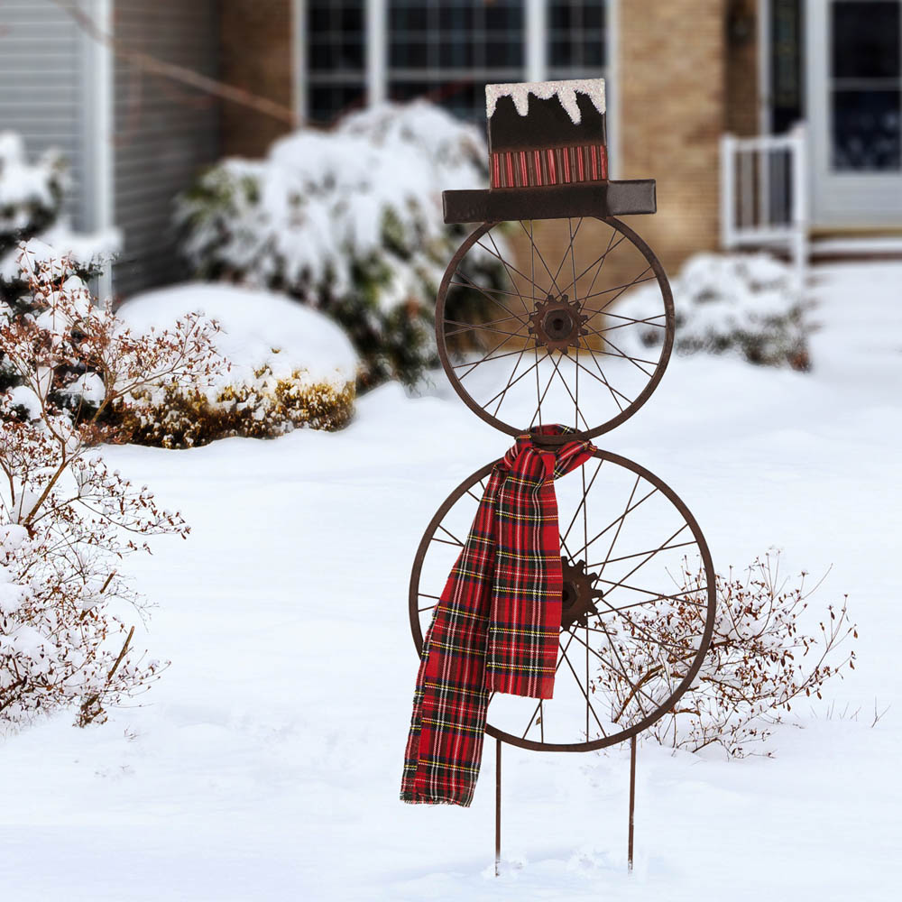 [OFFICIAL] Glizhome Rusty Metal Bicycle Wheel Snowman Yard Stake, with ...