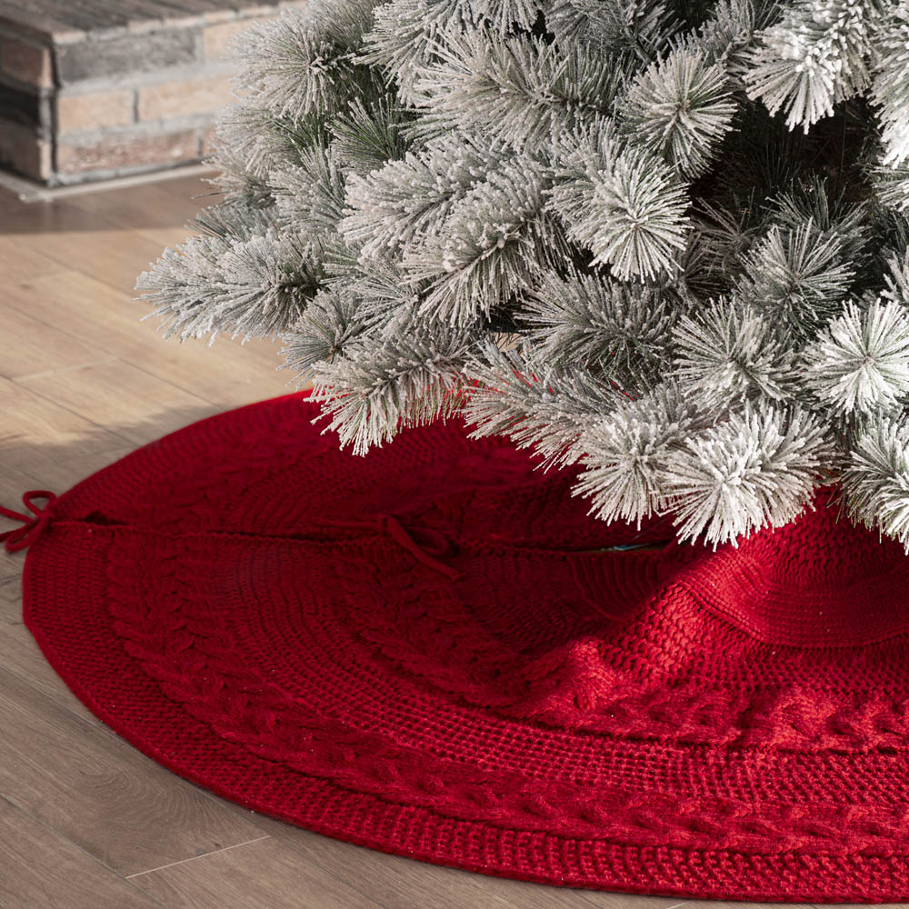 [OFFICIAL] Glitzhome 52"D Knitted Acrylic Christmas Tree Skirt Red