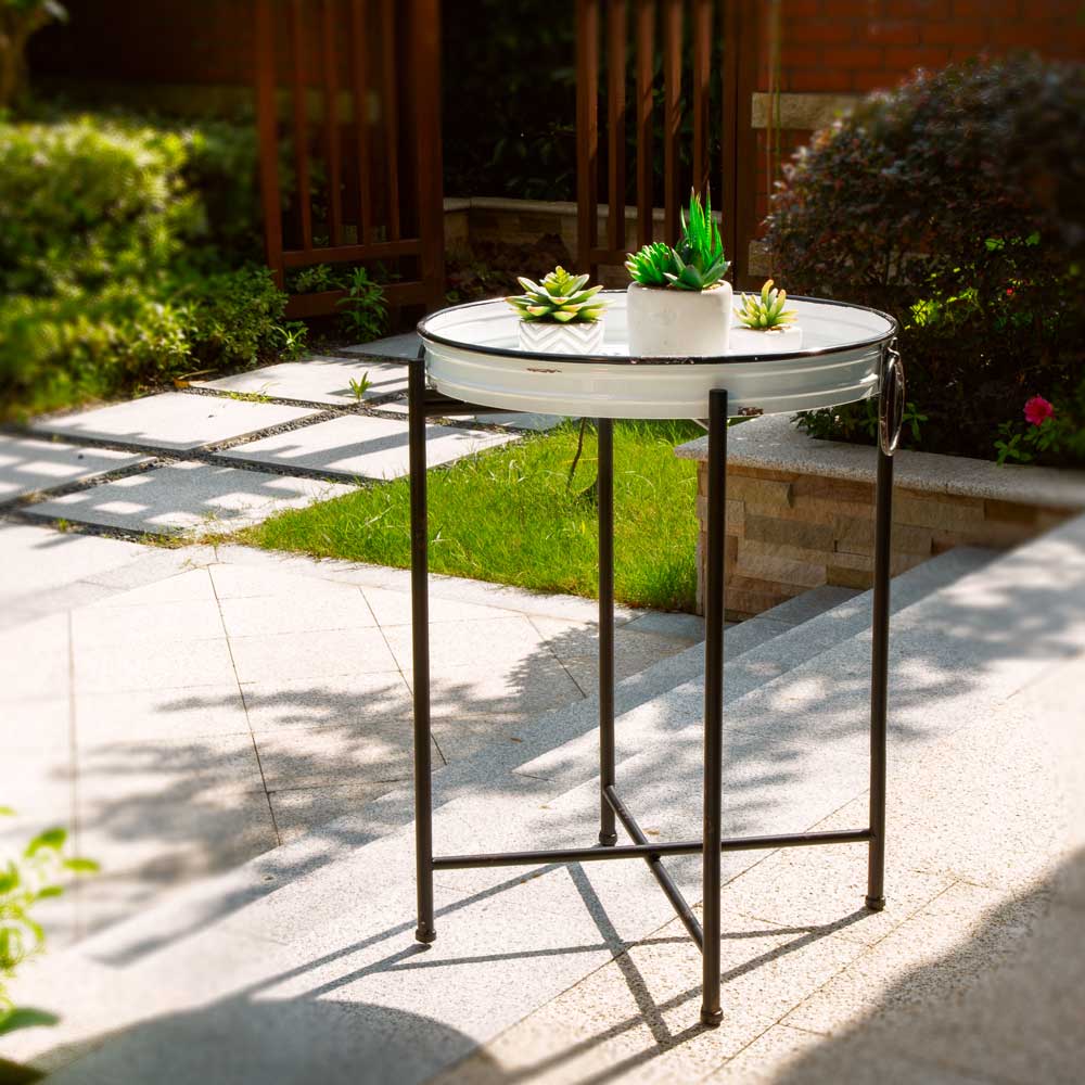 [OFFICIAL] Glitzhome Farmhouse Metal Enamel Serving Tray Table