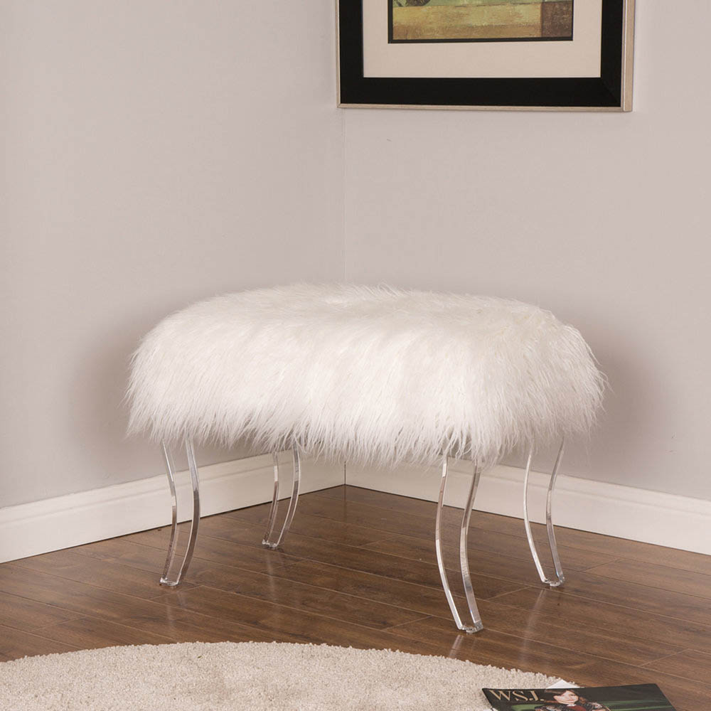 [OFFICIAL] Glitzhome 24.00"L White Faux Fur Upholstered Bench with Acrylic Legs