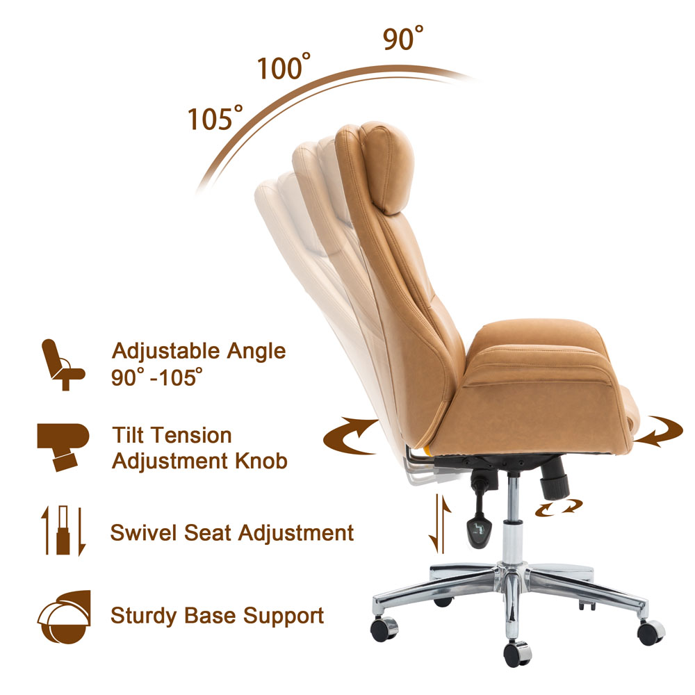 [OFFICIAL] Glitzhome Adjustable HighBack Office Chair Executive Swivel Chair PU Leather, Camel