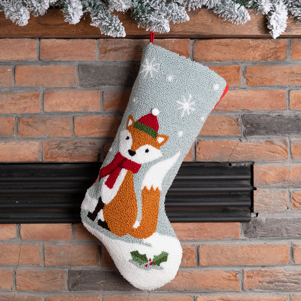 [OFFICIAL] Glitzhome 19 Inch Handmade Hooked Fox Christmas Stocking