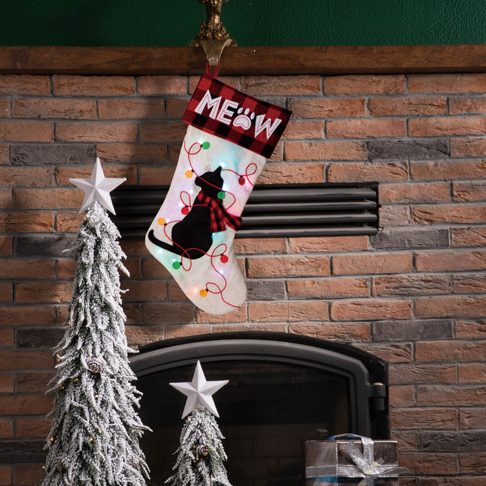 [OFFICIAL] Glitzhome 21''L LED Embroidered Linen Christmas Stocking - Cat