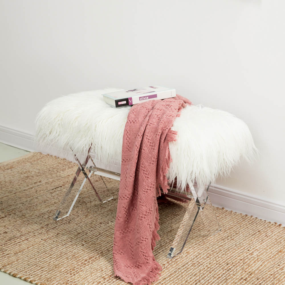 [OFFICIAL] Glitzhome 25.6"L White and Clear Faux Fur Upholstered Bench