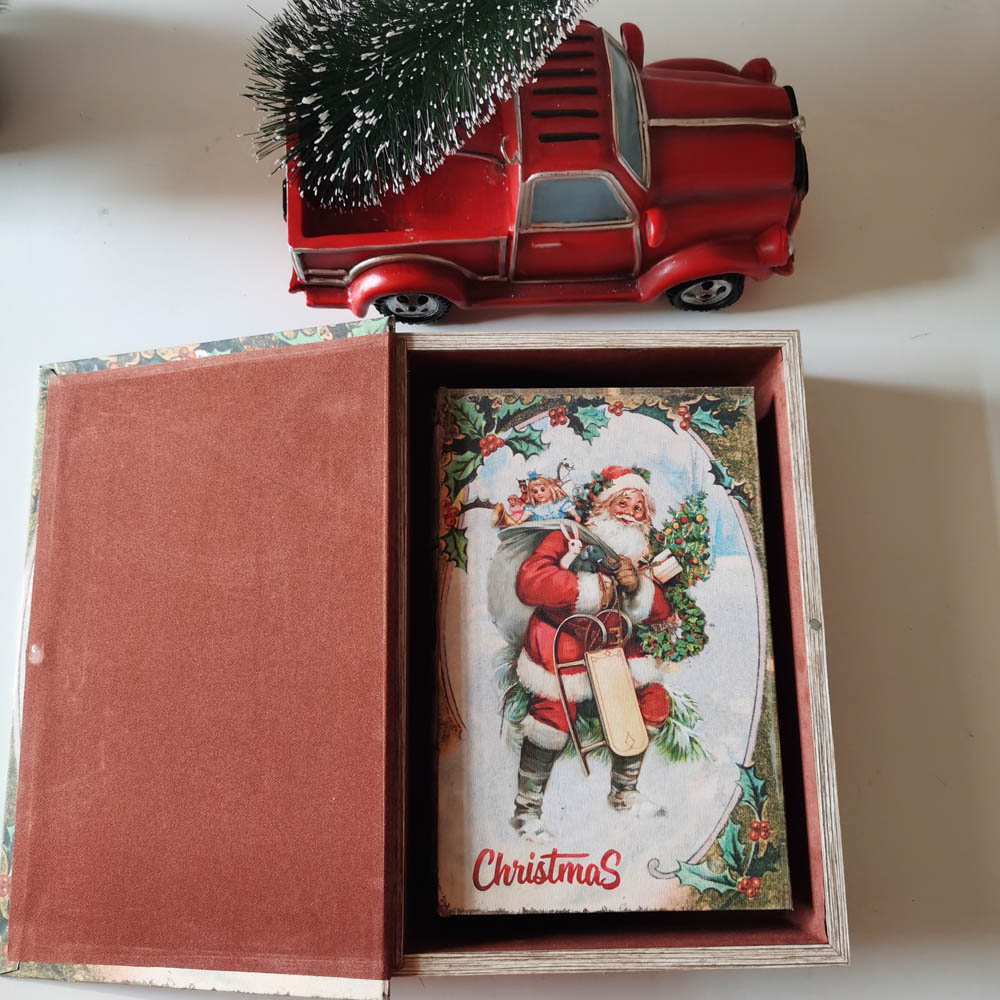 [OFFICIAL] Glitzhome Decorative Vintage Storage Book Shaped Christmas Book Box,Santa,Set of 2