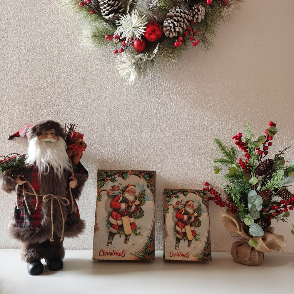 [OFFICIAL] Glitzhome Decorative Vintage Storage Book Shaped Christmas Book Box,Santa,Set of 2