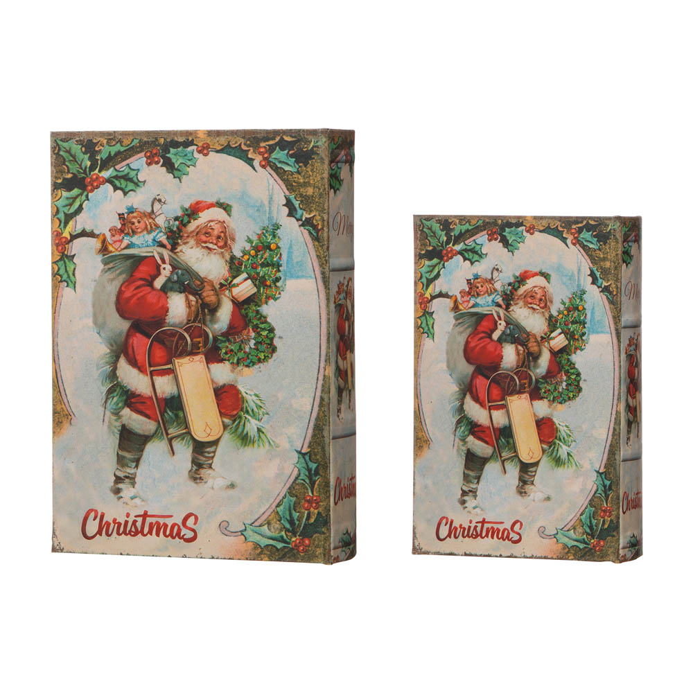 [OFFICIAL] Glitzhome Decorative Vintage Storage Book Shaped Christmas Book Box,Santa,Set of 2