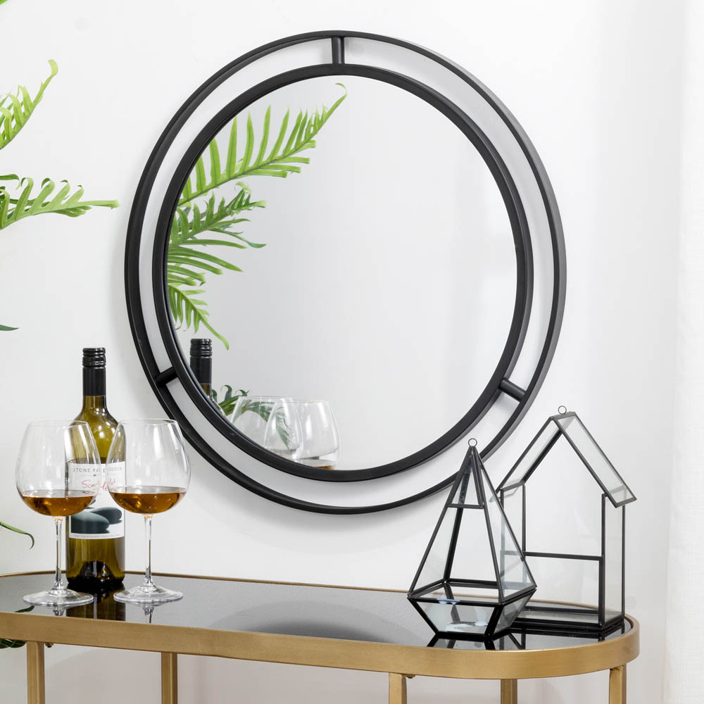 [OFFICIAL] Glitzhome 24.00"D Deluxe Black Metal Round Wall Mirror