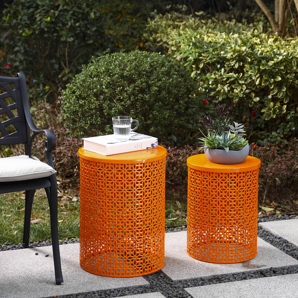 [OFFICIAL] Glitzhome Set of 2 Orange Metal Garden Stool, Plant Stand or
