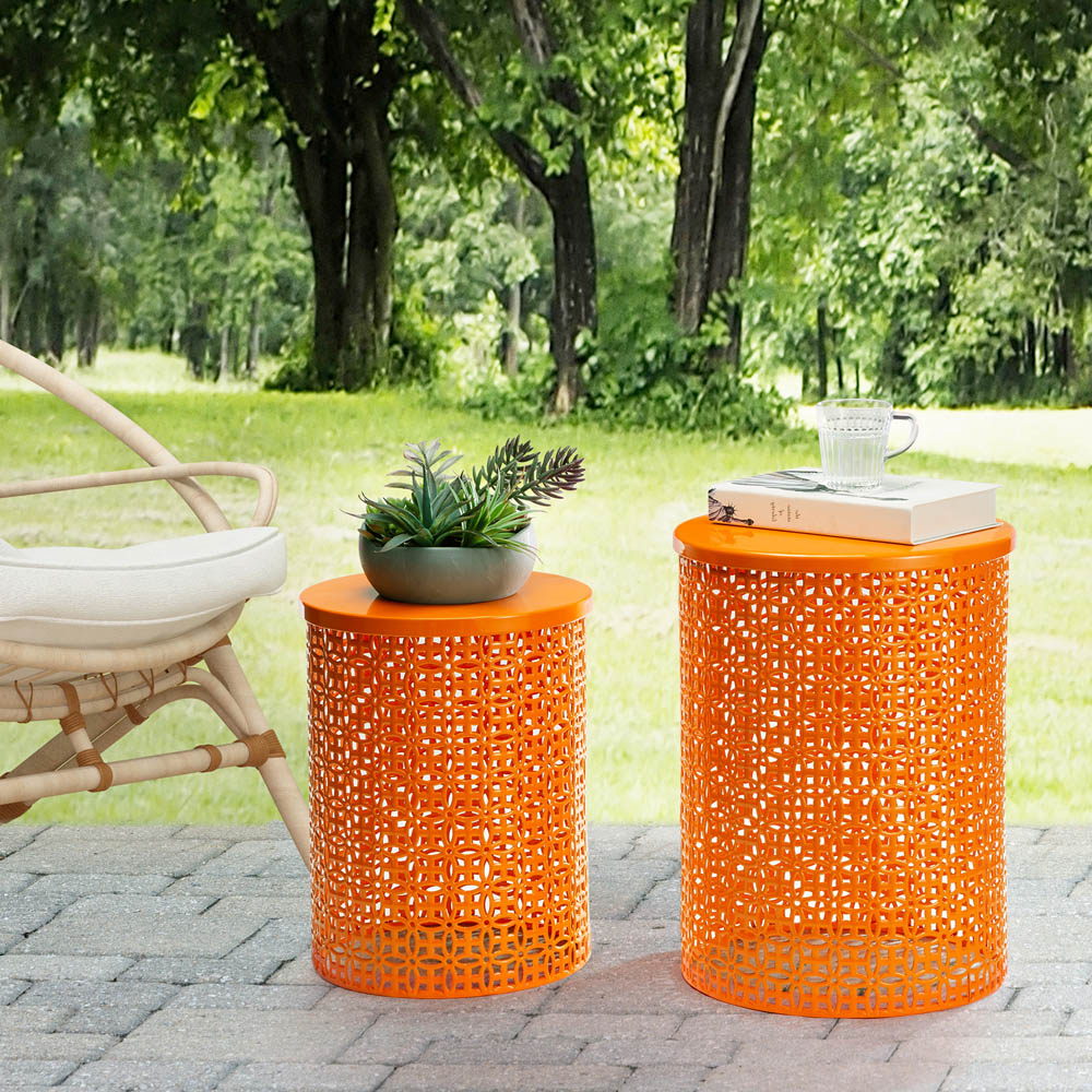 [OFFICIAL] Glitzhome Set of 2 Orange Metal Garden Stool, Plant Stand or