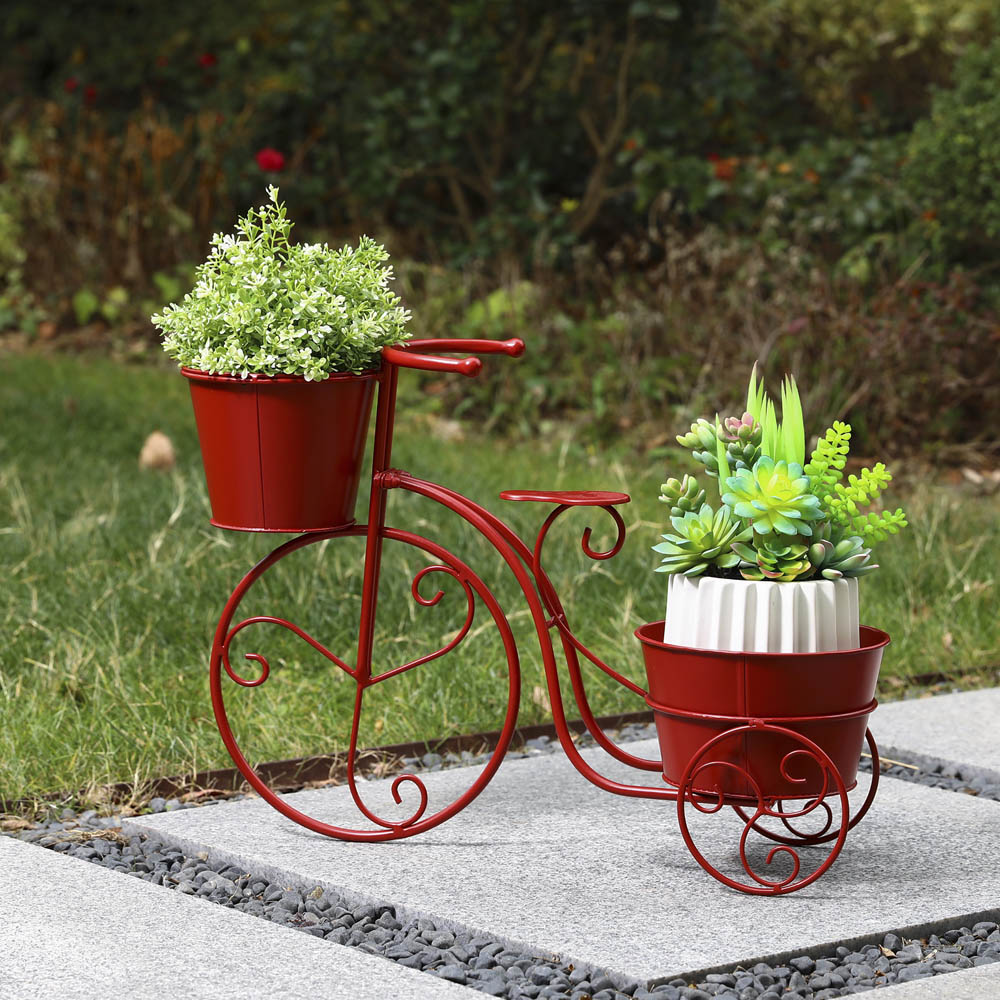 [OFFICIAL] Glitzhome 15"H Hand Painted Red Metal Bicycle Plant Stand