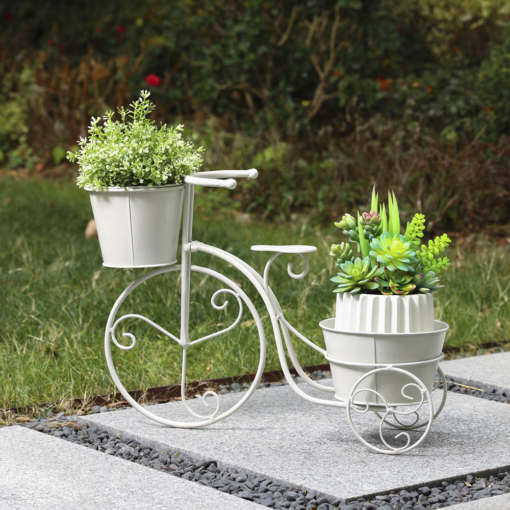 [OFFICIAL] Glitzhome 15"H Hand Painted White Metal Bicycle Plant Stand