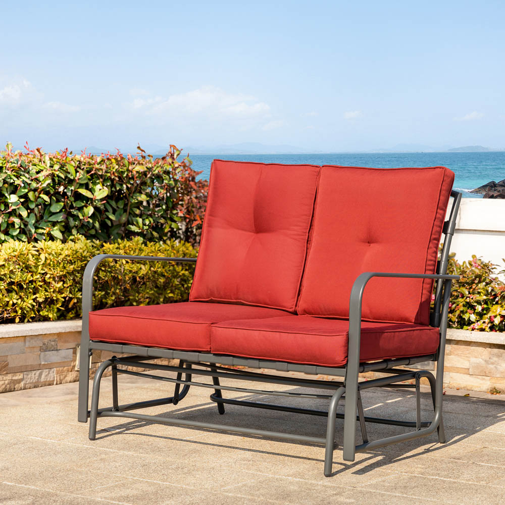 [OFFICIAL] Glitzhome Outdoor Patio Loveseat Glider Chair with Burgundy