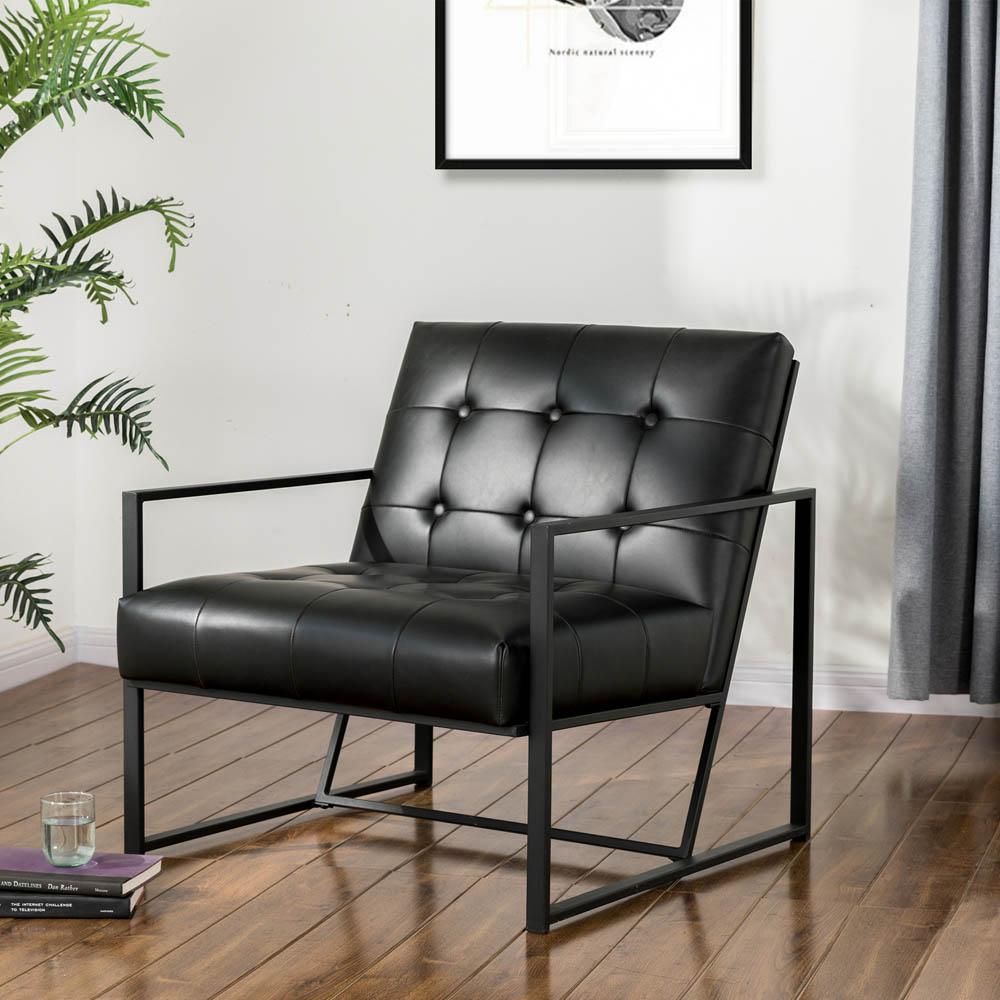 [OFFICIAL] Glitzhome 31.50"H Black PU Leather Tufted Accent Chair