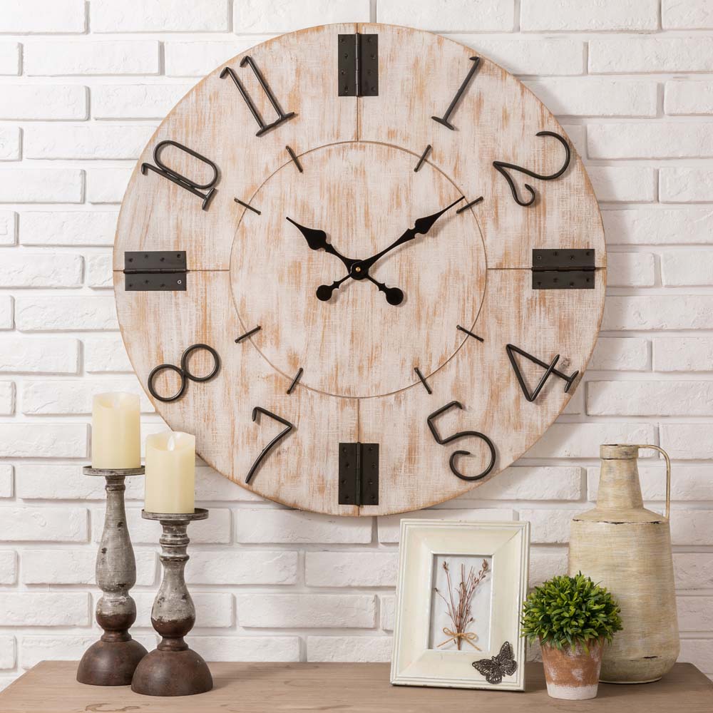 [OFFICIAL] Glitzhome 31.70"D Large Farmhouse White Wooden Wall Clock