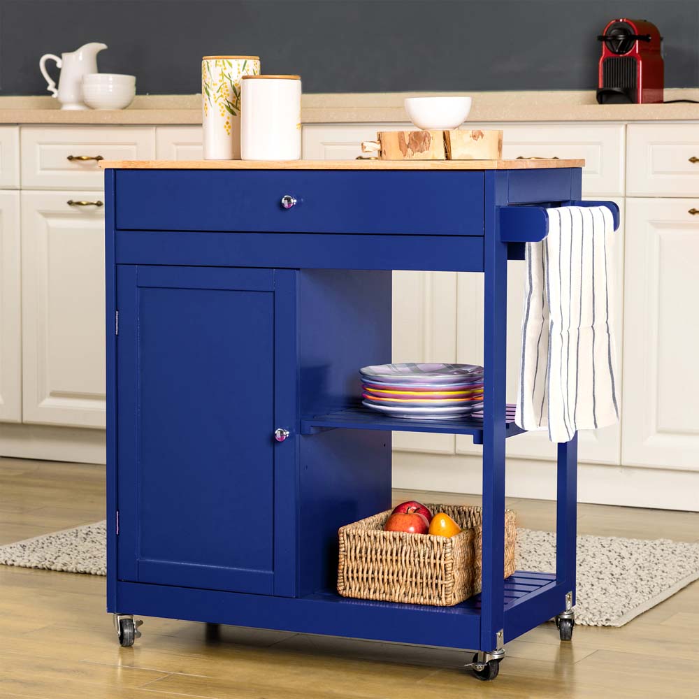 [OFFICIAL] Glitzhome 34.25"H Navy Blue Wooden Basic Kitchen Cart/Island