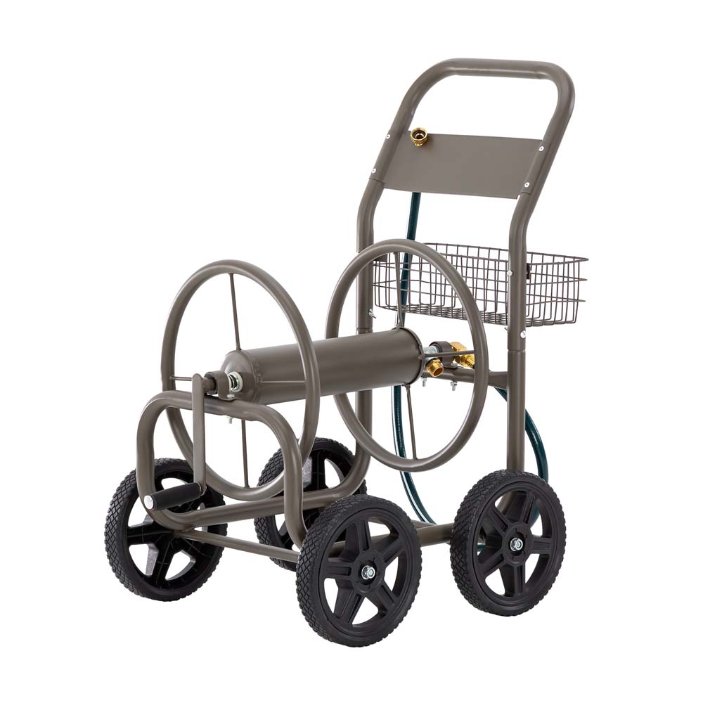 Glitzhome 2003400001 250 ft. Steel Gray 4-Wheel Garden Hose Reel Cart