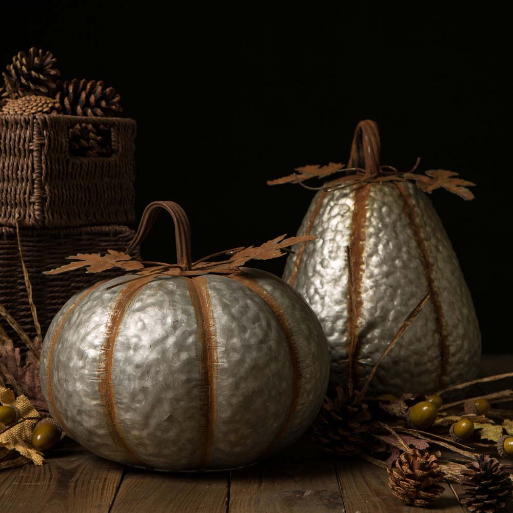 [OFFICIAL] Glitzhome Rustic Galvanized Metal Pumpkin Decor, Set of 2