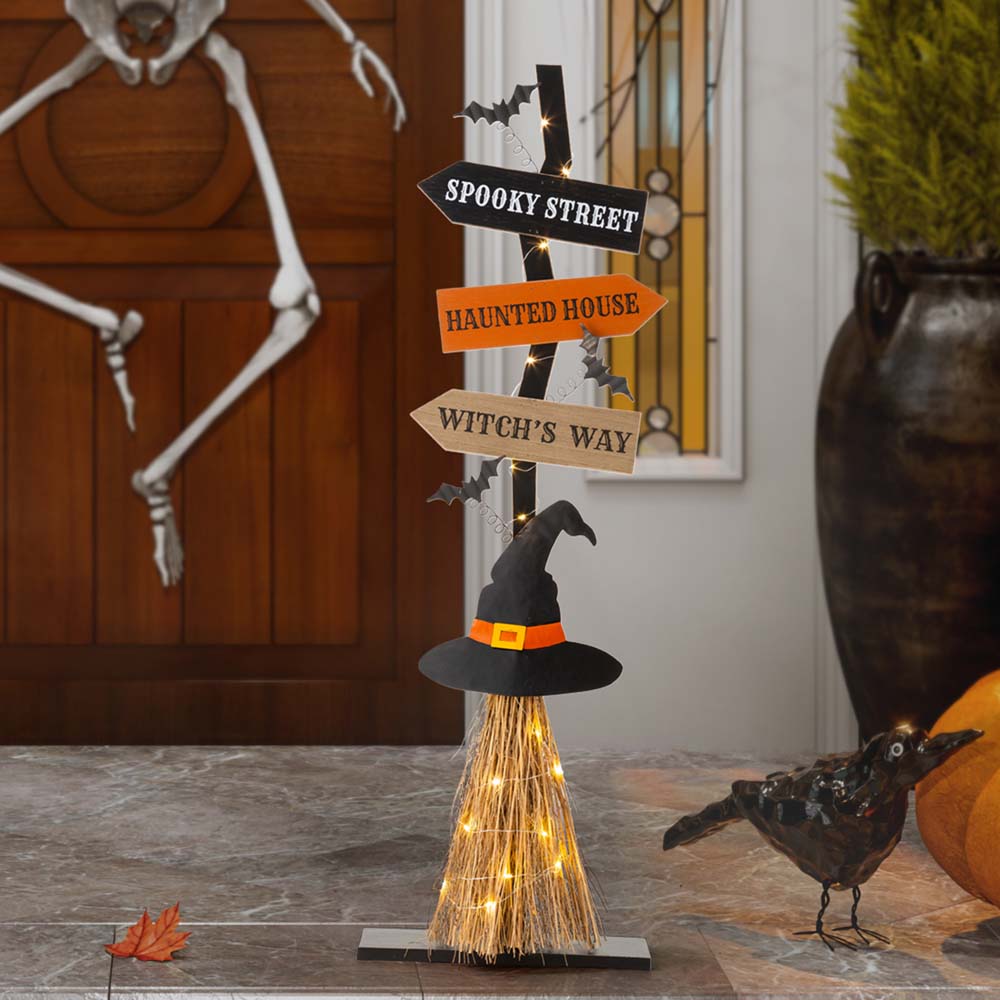 [OFFICIAL] 42"H Lighted Wooden Witch's Broom Porch Decor