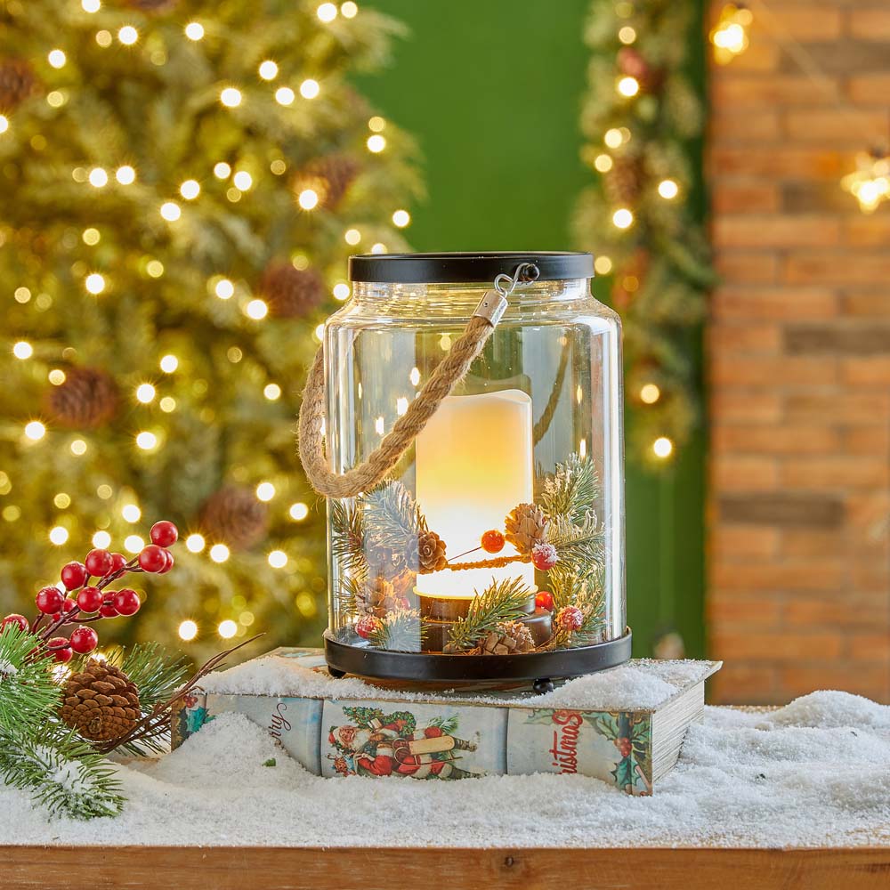 [OFFICIAL] Glitzhome 8.5&quot;H Christmas Greenery Glass Lantern
