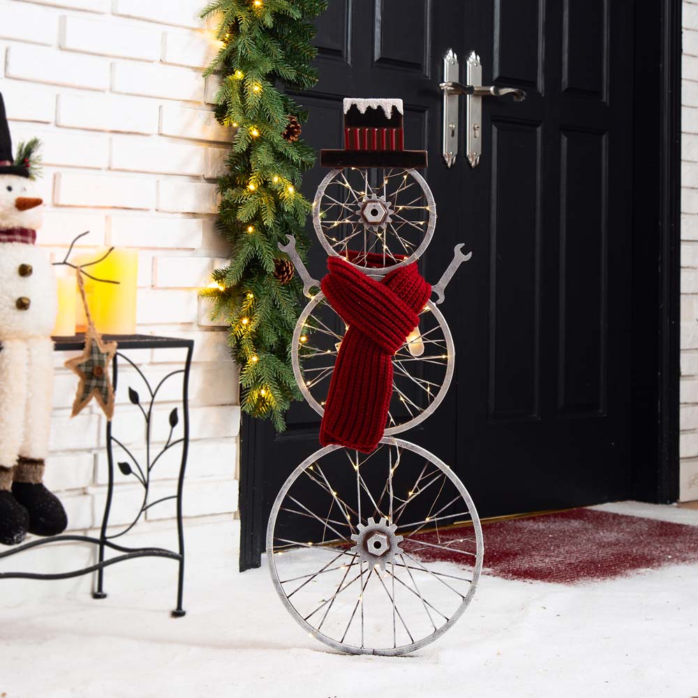 [OFFICIAL] Glitzhome 34"H Lighted Metal Bike Wheel Snowman Porch Décor