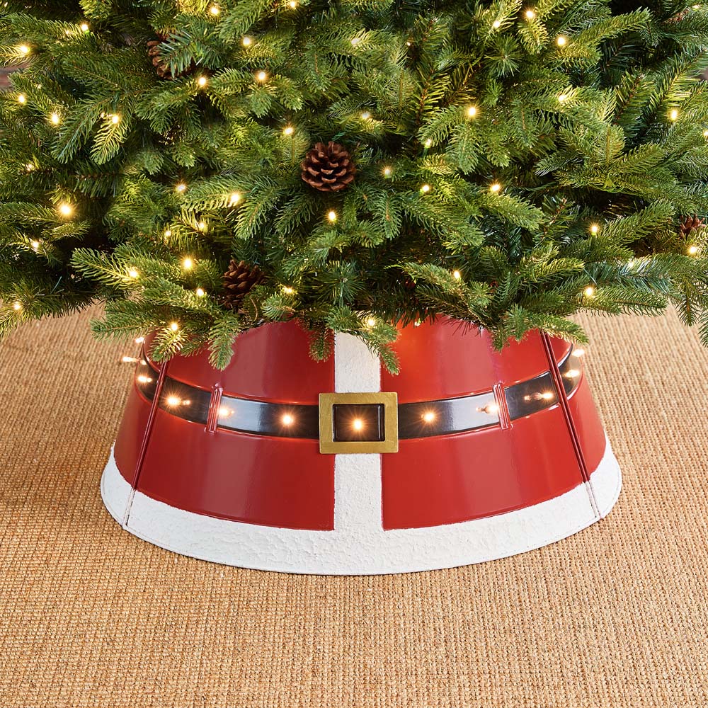 [OFFICIAL] Glitzhome 26"D Red Metal Santa Belt Tree Collar with Light