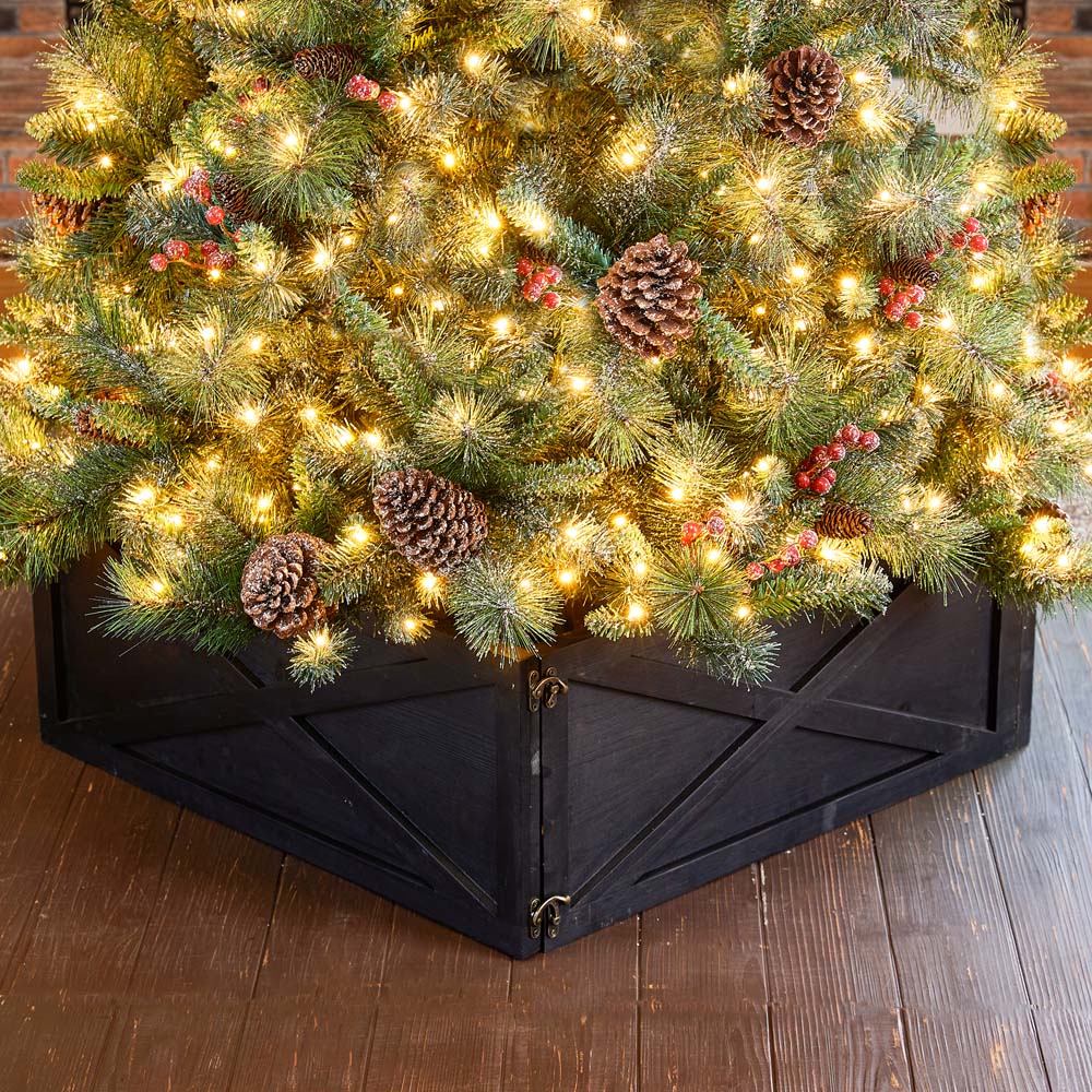  OFFICIAL Glitzhome 26 L Washed Black Wooden Christmas Tree Collar