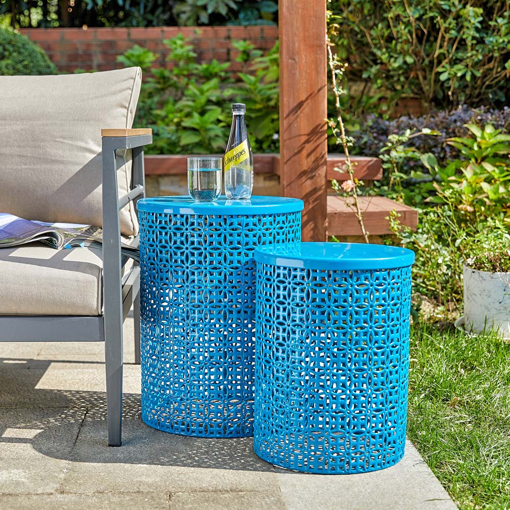 [OFFICIAL] Glitzhome Set of 2 Metal Blue Garden Stool or Planter Stand