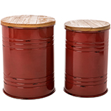 Glitzhome Red Metal Storage Accent Table or Stool with Solid Wood Lid, Set of 2