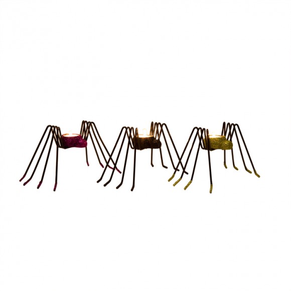 Glitzhome Handcrafted Halloween Metal Glittery Spider Tea Light Candle Holder, Set of 3