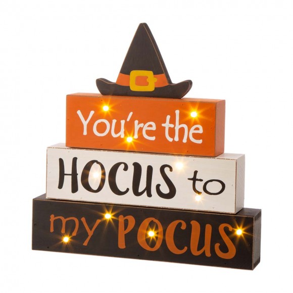 Halloween Wooden Lighted Witch/Word Block Table Decor