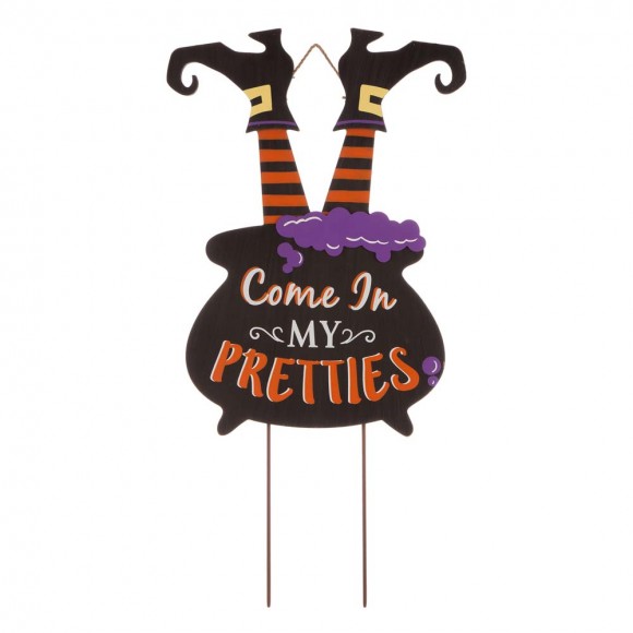 Glitzhome 32"H Halloween Wooden Witch Yard Stake or Standing Decor or Hanging Decor (KD, Three Function)